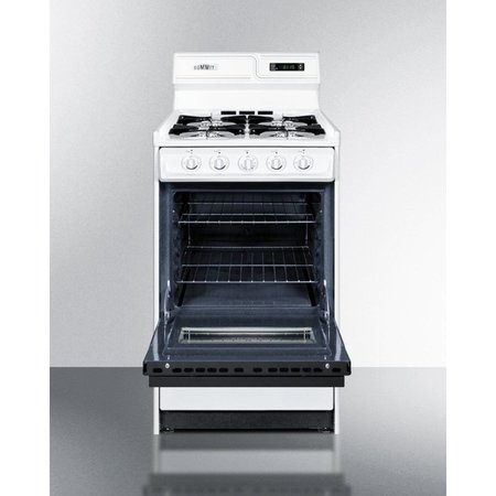 SUMMIT APPLIANCE DIV. Summit-Deluxe Gas Range, 20"W, Electronic Ignition, Black Glass Oven Door, Porcelain Top WNM1307DK